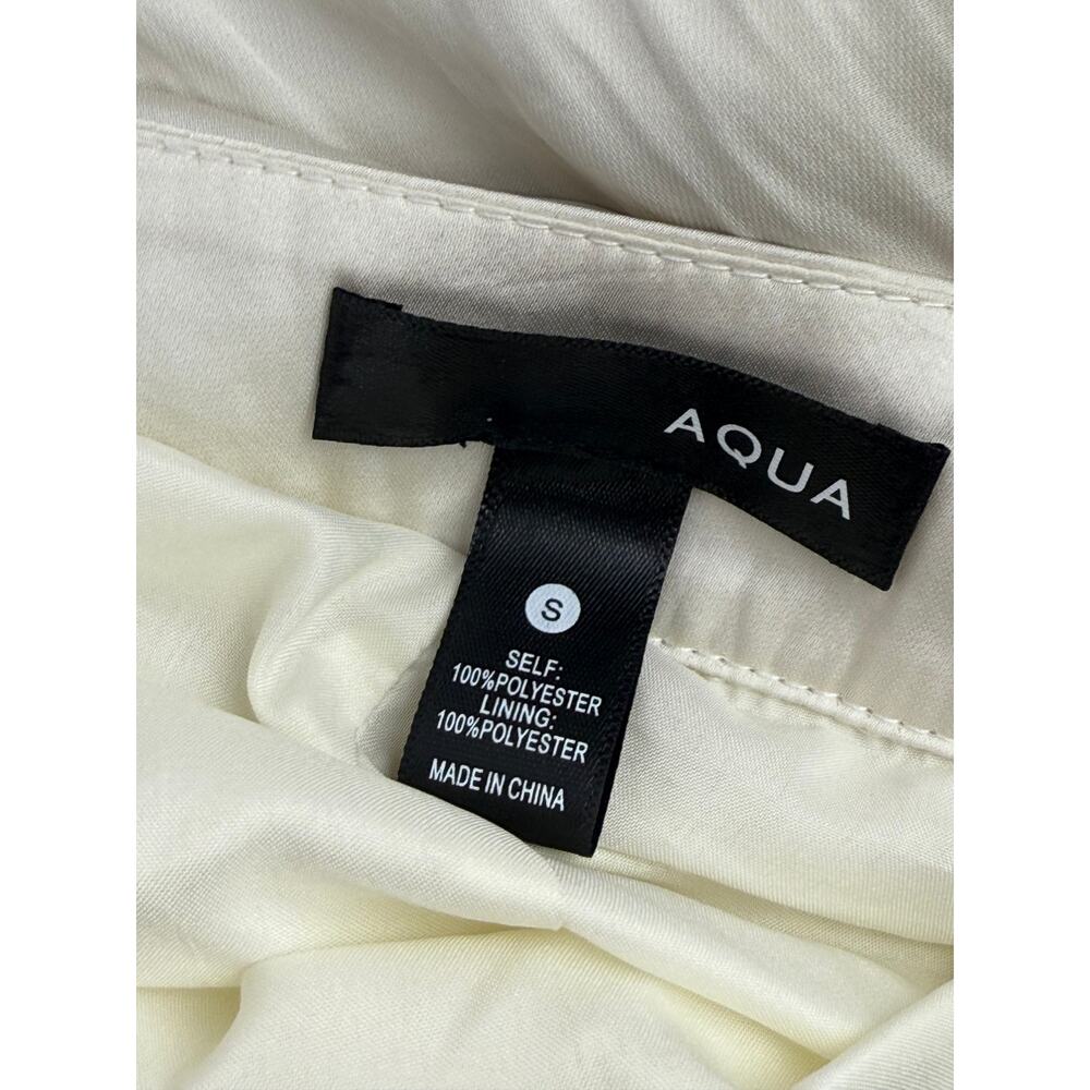 NWT Aqua Cream Ivory A-line Silky Satin Side Zipper Ruffled Maxi Skirt Size S - Picture 7 of 9